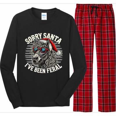 Funny Christmas Horse Saying Sorry Santa IVe Been Feral Cool Gift Long Sleeve Pajama Set