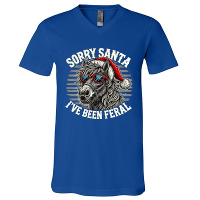 Funny Christmas Horse Saying Sorry Santa IVe Been Feral Cool Gift V-Neck T-Shirt