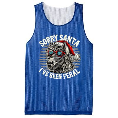 Funny Christmas Horse Saying Sorry Santa IVe Been Feral Cool Gift Mesh Reversible Basketball Jersey Tank