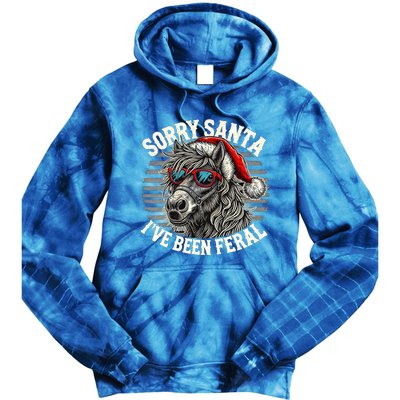 Funny Christmas Horse Saying Sorry Santa IVe Been Feral Cool Gift Tie Dye Hoodie