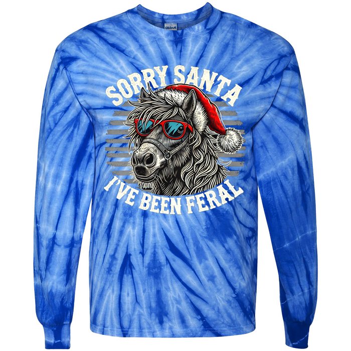 Funny Christmas Horse Saying Sorry Santa IVe Been Feral Cool Gift Tie-Dye Long Sleeve Shirt