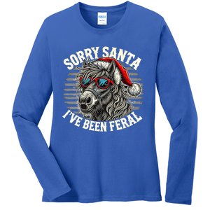 Funny Christmas Horse Saying Sorry Santa IVe Been Feral Cool Gift Ladies Long Sleeve Shirt