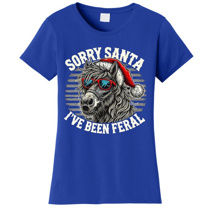 Funny Christmas Horse Saying Sorry Santa IVe Been Feral Cool Gift Women's T-Shirt