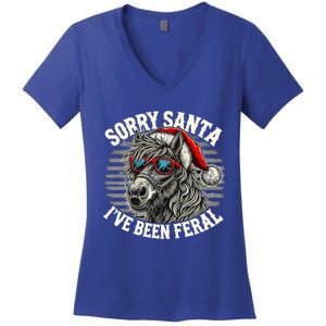 Funny Christmas Horse Saying Sorry Santa IVe Been Feral Cool Gift Women's V-Neck T-Shirt