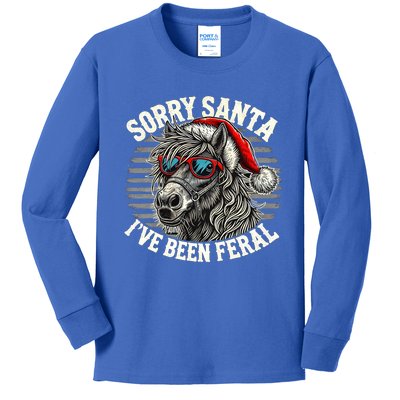 Funny Christmas Horse Saying Sorry Santa IVe Been Feral Cool Gift Kids Long Sleeve Shirt