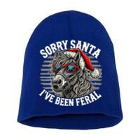 Funny Christmas Horse Saying Sorry Santa IVe Been Feral Cool Gift Short Acrylic Beanie