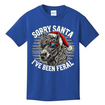 Funny Christmas Horse Saying Sorry Santa IVe Been Feral Cool Gift Kids T-Shirt