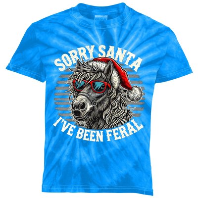 Funny Christmas Horse Saying Sorry Santa IVe Been Feral Cool Gift Kids Tie-Dye T-Shirt