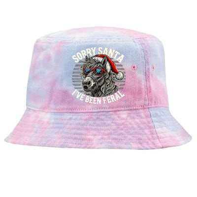 Funny Christmas Horse Saying Sorry Santa IVe Been Feral Cool Gift Tie-Dyed Bucket Hat