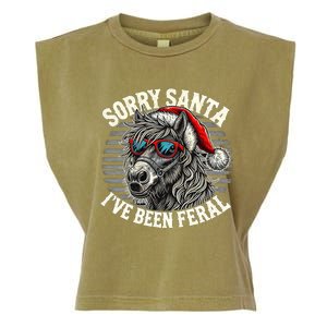 Funny Christmas Horse Saying Sorry Santa IVe Been Feral Cool Gift Garment-Dyed Women's Muscle Tee