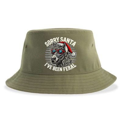 Funny Christmas Horse Saying Sorry Santa IVe Been Feral Cool Gift Sustainable Bucket Hat