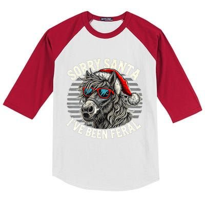 Funny Christmas Horse Saying Sorry Santa IVe Been Feral Cool Gift Kids Colorblock Raglan Jersey