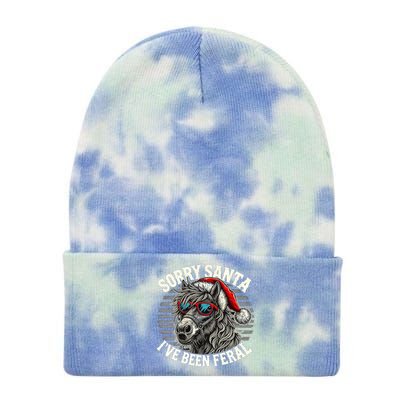 Funny Christmas Horse Saying Sorry Santa IVe Been Feral Cool Gift Tie Dye 12in Knit Beanie