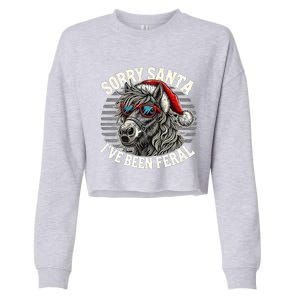 Funny Christmas Horse Saying Sorry Santa IVe Been Feral Cool Gift Cropped Pullover Crew