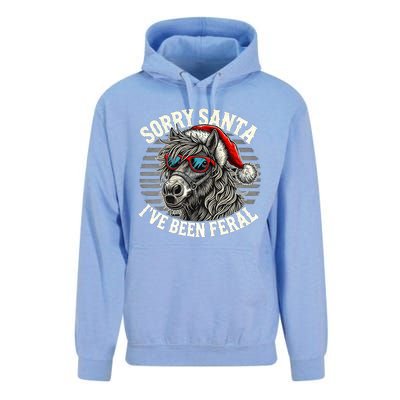 Funny Christmas Horse Saying Sorry Santa IVe Been Feral Cool Gift Unisex Surf Hoodie