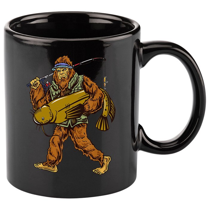 Fishing Catfish Hunting Bigfoot Sasquatch Fishermen 11oz C Handle Ceramic Mug