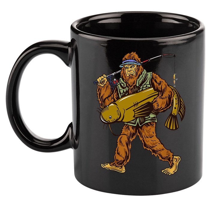 Fishing Catfish Hunting Bigfoot Sasquatch Fishermen 11oz C Handle Ceramic Mug