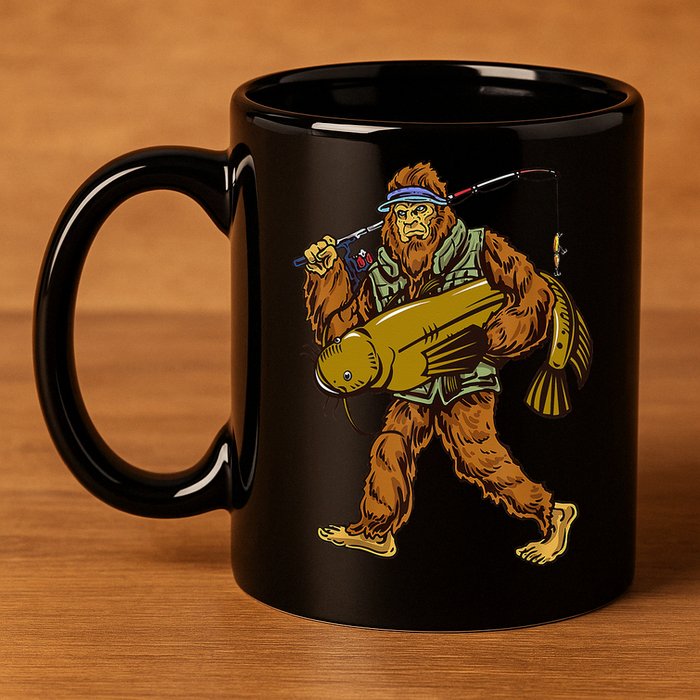 Fishing Catfish Hunting Bigfoot Sasquatch Fishermen 11oz C Handle Ceramic Mug