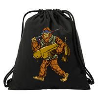Fishing Catfish Hunting Bigfoot Sasquatch Fishermen Drawstring Bag