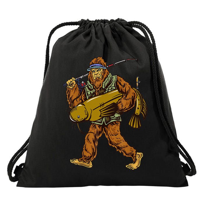 Fishing Catfish Hunting Bigfoot Sasquatch Fishermen Drawstring Bag
