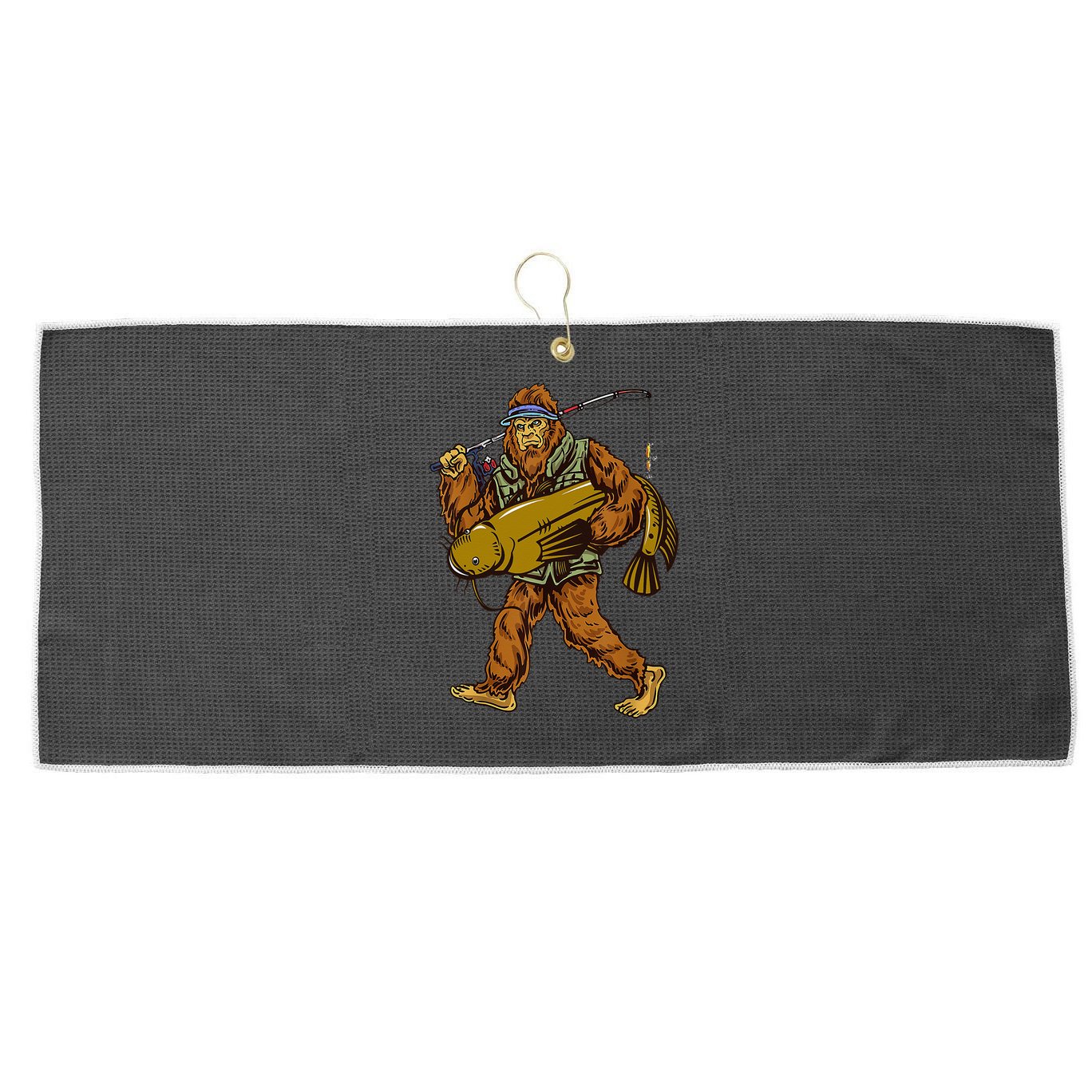 Fishing Catfish Hunting Bigfoot Sasquatch Fishermen Large Microfiber Waffle Golf Towel