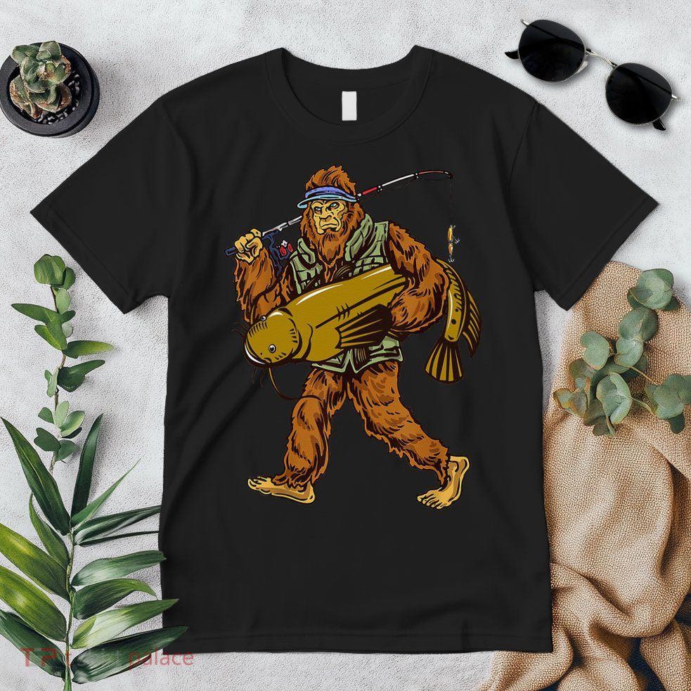 Fishing Catfish Hunting Bigfoot Sasquatch Fishermen Premium T-Shirt