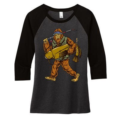 Fishing Catfish Hunting Bigfoot Sasquatch Fishermen Women's Tri-Blend 3/4-Sleeve Raglan Shirt