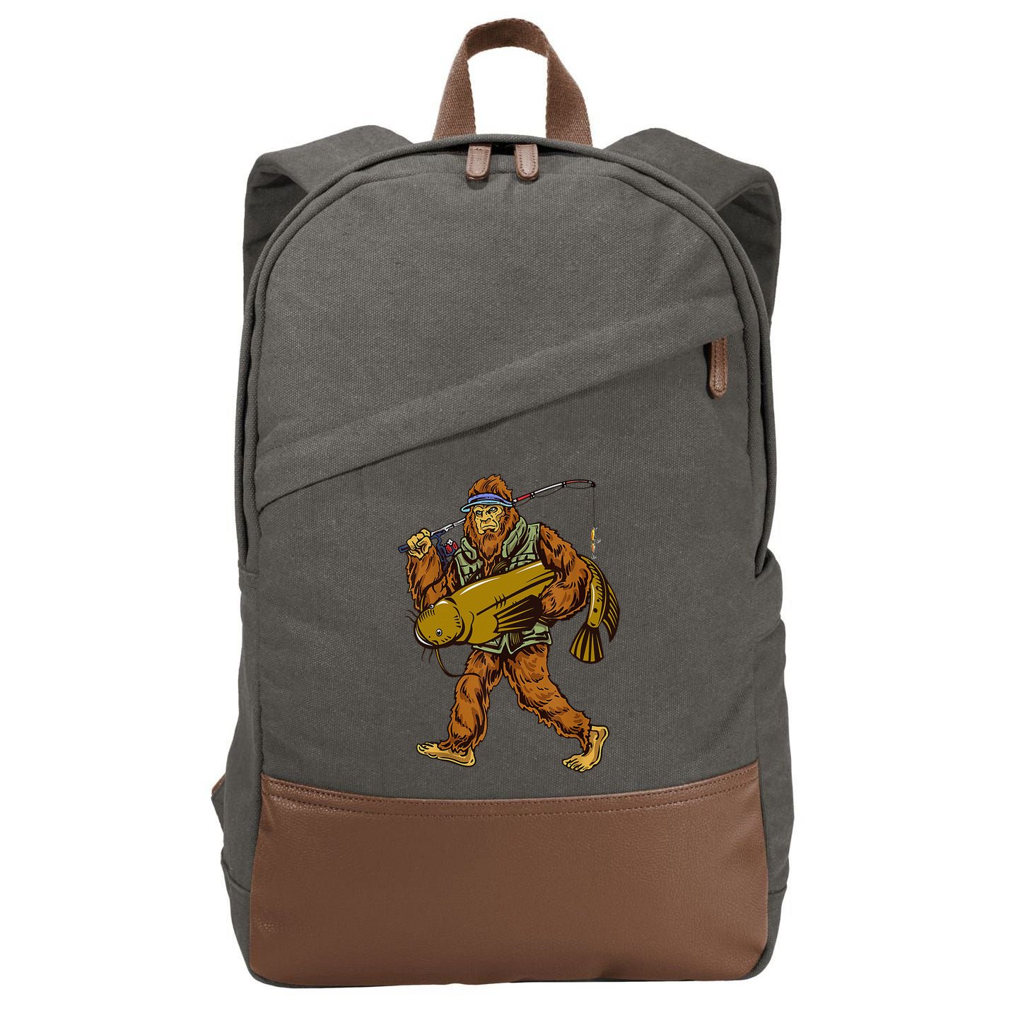 Fishing Catfish Hunting Bigfoot Sasquatch Fishermen Cotton Canvas Backpack