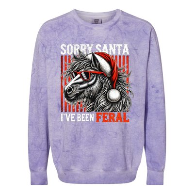 Funny Christmas Horse Saying Sorry Santa IVe Been Feral Gift Colorblast Crewneck Sweatshirt