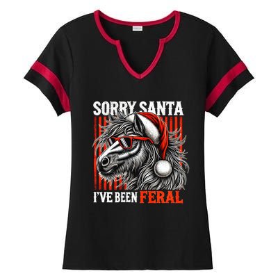 Funny Christmas Horse Saying Sorry Santa IVe Been Feral Gift Ladies Halftime Notch Neck Tee