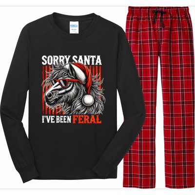 Funny Christmas Horse Saying Sorry Santa IVe Been Feral Gift Long Sleeve Pajama Set