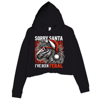 Funny Christmas Horse Saying Sorry Santa IVe Been Feral Gift Crop Fleece Hoodie