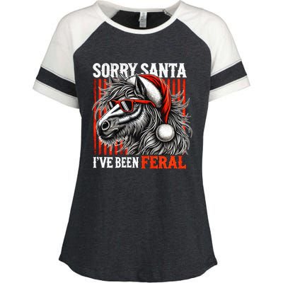 Funny Christmas Horse Saying Sorry Santa IVe Been Feral Gift Enza Ladies Jersey Colorblock Tee