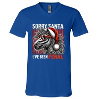 Funny Christmas Horse Saying Sorry Santa IVe Been Feral Gift V-Neck T-Shirt