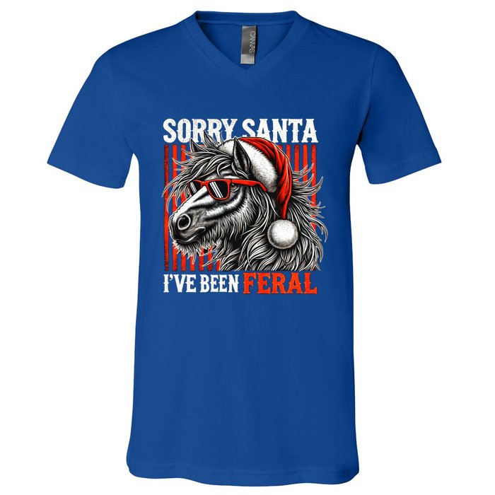 Funny Christmas Horse Saying Sorry Santa IVe Been Feral Gift V-Neck T-Shirt