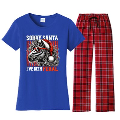 Funny Christmas Horse Saying Sorry Santa IVe Been Feral Gift Women's Flannel Pajama Set