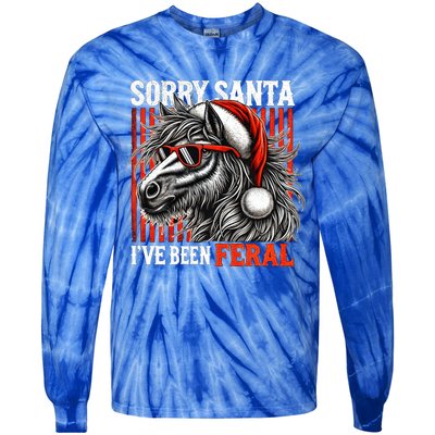 Funny Christmas Horse Saying Sorry Santa IVe Been Feral Gift Tie-Dye Long Sleeve Shirt