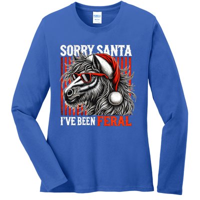 Funny Christmas Horse Saying Sorry Santa IVe Been Feral Gift Ladies Long Sleeve Shirt