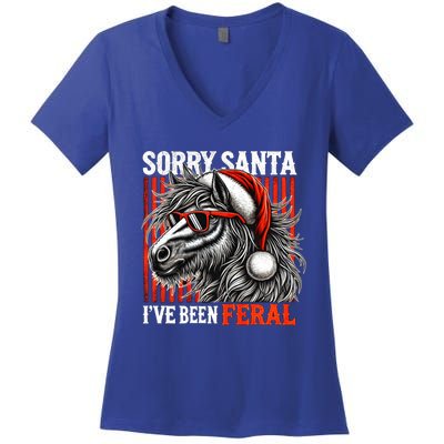 Funny Christmas Horse Saying Sorry Santa IVe Been Feral Gift Women's V-Neck T-Shirt