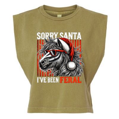 Funny Christmas Horse Saying Sorry Santa IVe Been Feral Gift Garment-Dyed Women's Muscle Tee