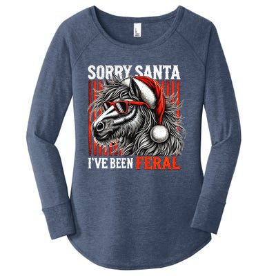 Funny Christmas Horse Saying Sorry Santa IVe Been Feral Gift Women's Perfect Tri Tunic Long Sleeve Shirt