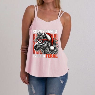 Funny Christmas Horse Saying Sorry Santa IVe Been Feral Gift Women's Strappy Tank