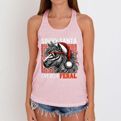 Funny Christmas Horse Saying Sorry Santa IVe Been Feral Gift Women's Knotted Racerback Tank