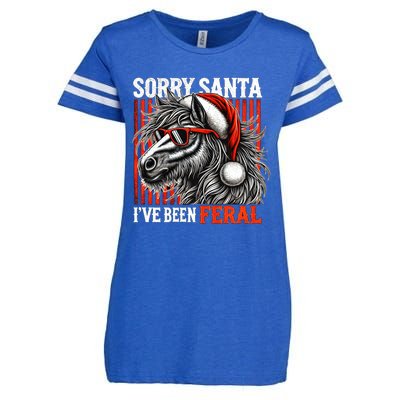 Funny Christmas Horse Saying Sorry Santa IVe Been Feral Gift Enza Ladies Jersey Football T-Shirt