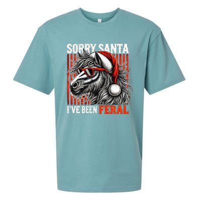 Funny Christmas Horse Saying Sorry Santa IVe Been Feral Gift Sueded Cloud Jersey T-Shirt