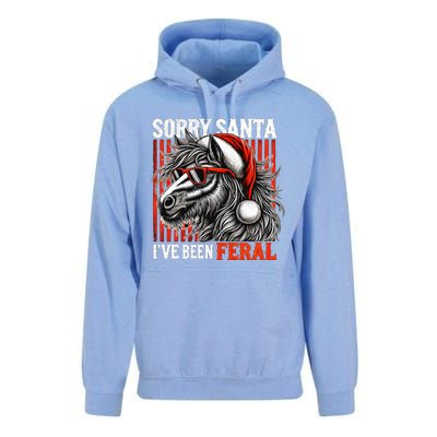 Funny Christmas Horse Saying Sorry Santa IVe Been Feral Gift Unisex Surf Hoodie