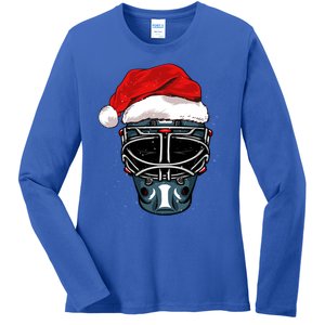 Funny Christmas Hockey Goalie Mask Santa Hat Xmas Celebrate Cute Gift Ladies Long Sleeve Shirt