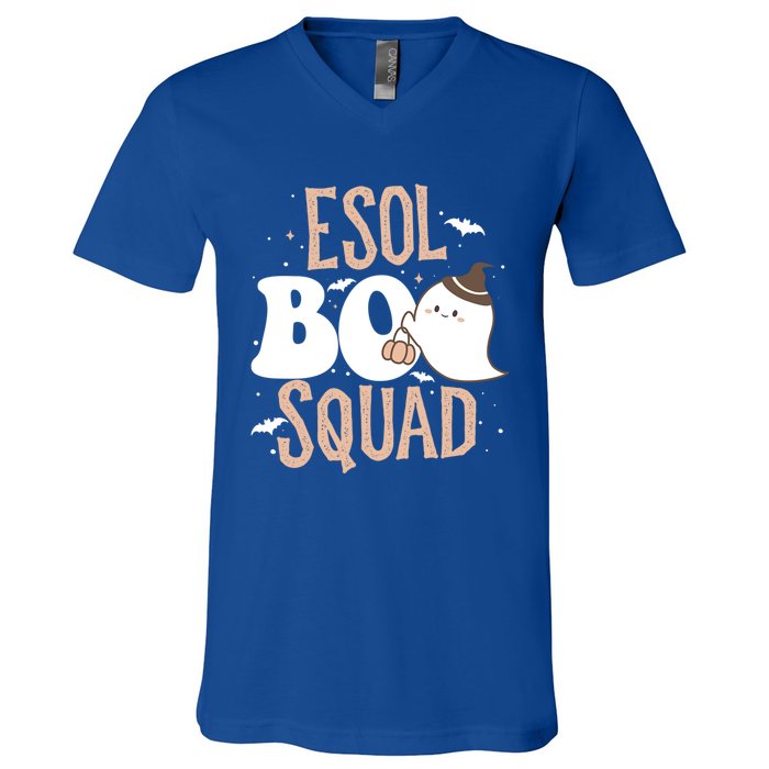 Funny Cute Halloween Esol Boo Squad Costume Teacher Gift V-Neck T-Shirt