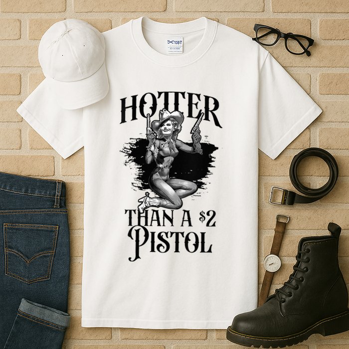 Funny Cowgirl Hotter Than A 2 Dollar Pistol Western Country Tall T-Shirt