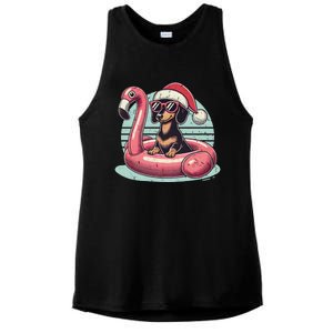 Funny Christmas In July Dachshund Dog Santa Flamingo Floatie Funny Gift Ladies PosiCharge Tri-Blend Wicking Tank